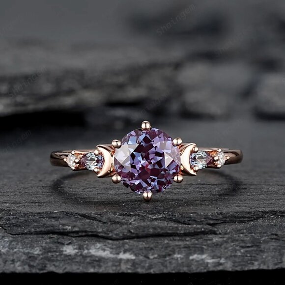 ShainGem Jewelry - Color-Changing Alexandrite Engagement Ring unique moon star $335 sz 6.5